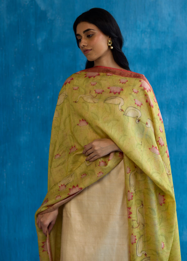 Lotus Bloom Digital Print Kosa Silk Dupatta - Image 4