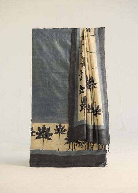 Midnight palm kosa silk unstitched suit- handblock printed