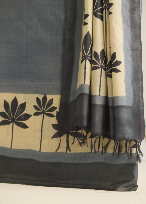 Midnight palm kosa silk unstitched suit- handblock printed - Image 2