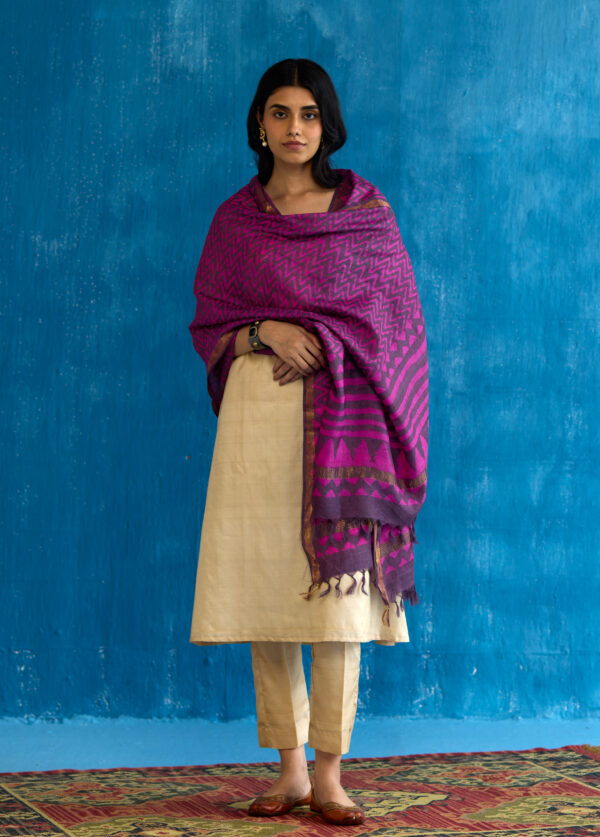 Royal Fuchsia Shibori Kosa Silk Dupatta