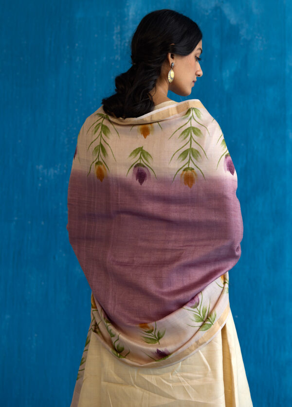 Wildflower Charm Hand-Painted Kosa Silk Dupatta - Image 3