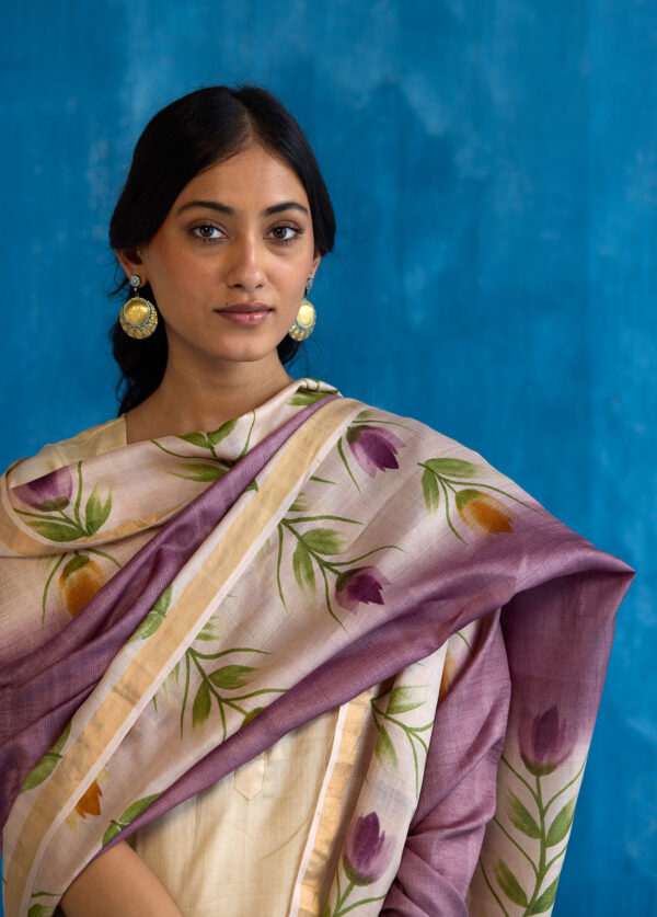 Wildflower Charm Hand-Painted Kosa Silk Dupatta - Image 2