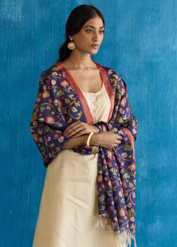 Midnight Bloom Digital Print Kosa Silk Dupatta - Image 3