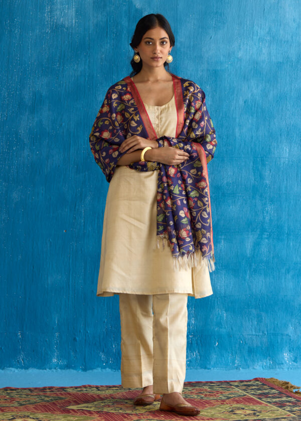 Midnight Bloom Digital Print Kosa Silk Dupatta