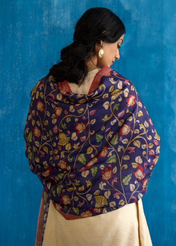 Midnight Bloom Digital Print Kosa Silk Dupatta - Image 2