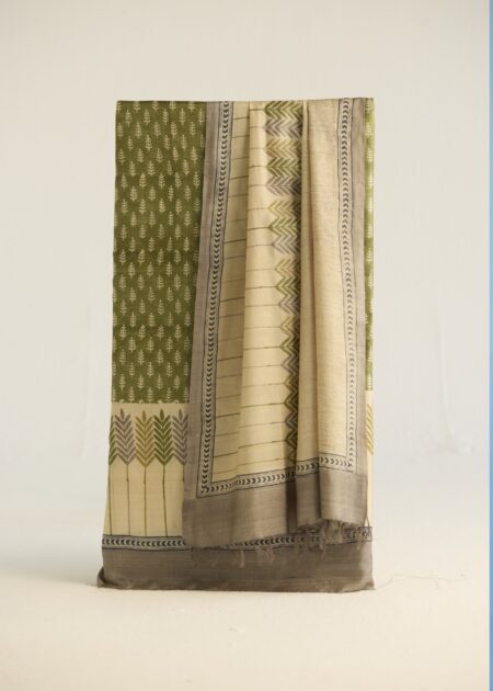 Olive Grace Kosa Silk Unstitched Suit – Hand Block Printed