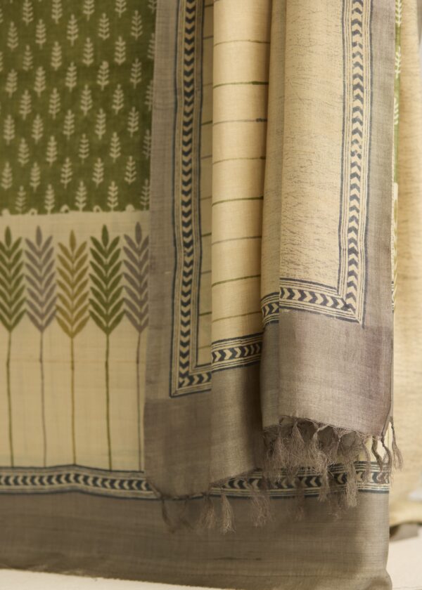 Olive Grace Kosa Silk Unstitched Suit – Hand Block Printed - Image 3