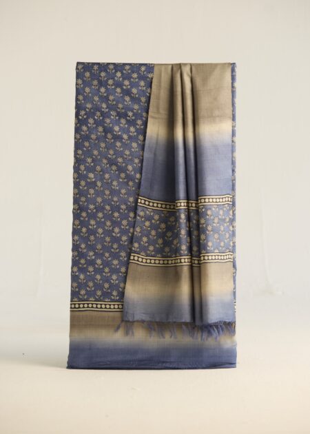 Royal Azure Kosa Silk Unstitched Suit – Hand Block Printed