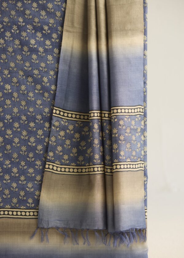 Royal Azure Kosa Silk Unstitched Suit – Hand Block Printed - Image 2