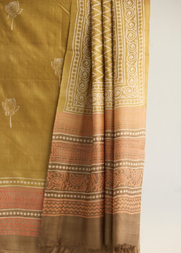 Golden Lotus Kosa Silk Unstitched Suit – Hand Block Printed - Image 2