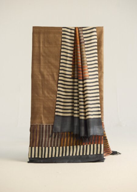 Mocha Stripes Kosa Silk Unstitched Suit – Hand Block Printed