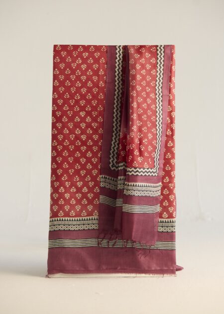 Scarlet Bloom Kosa Silk Unstitched Suit – Hand Block Printed