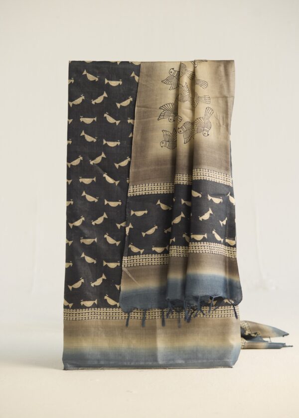 Birdsong Charm Kosa Silk Unstitched Suit – Hand Block Printed