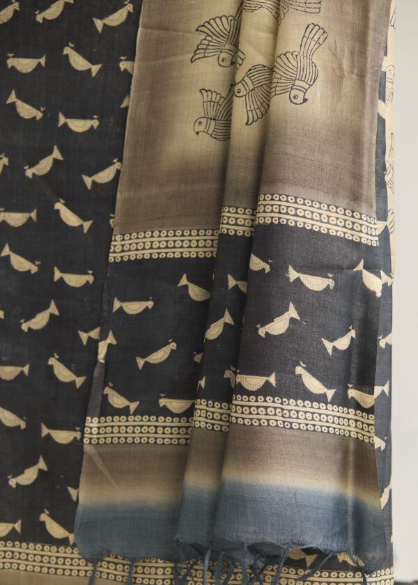 Birdsong Charm Kosa Silk Unstitched Suit – Hand Block Printed - Image 2