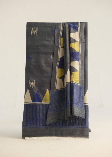 Geometric Kosa Silk Unstitched Suit – Hand Block Printed