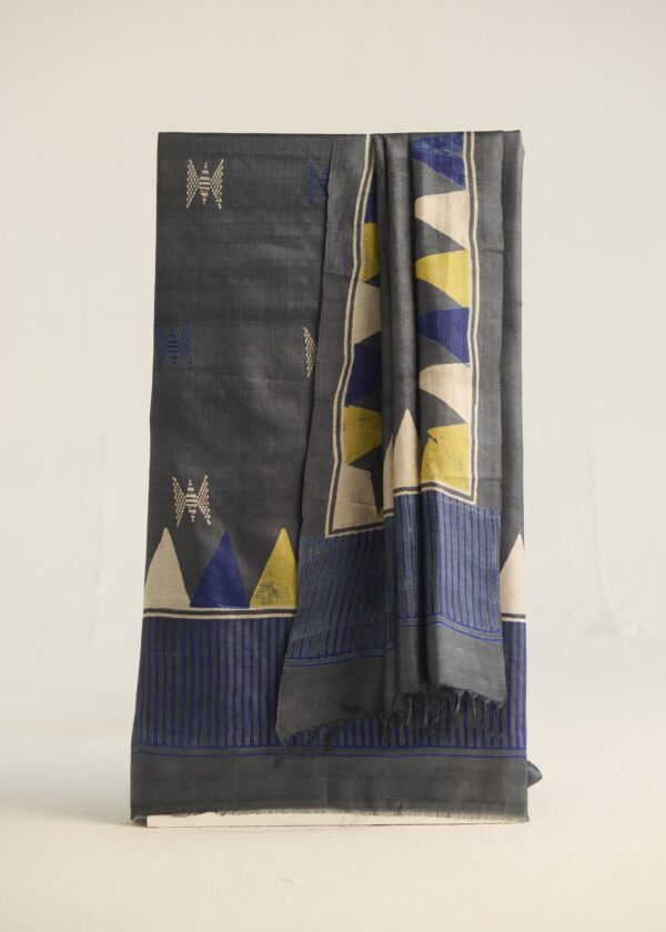 Geometric Kosa Silk Unstitched Suit – Hand Block Printed