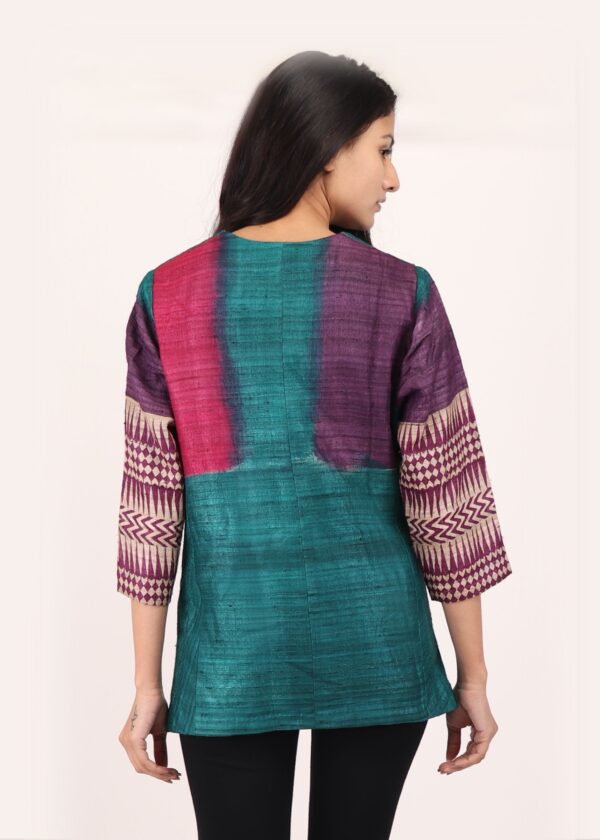 Chhattis Rang Teal & Purple Kosa Silk Draped Blazer - Image 2