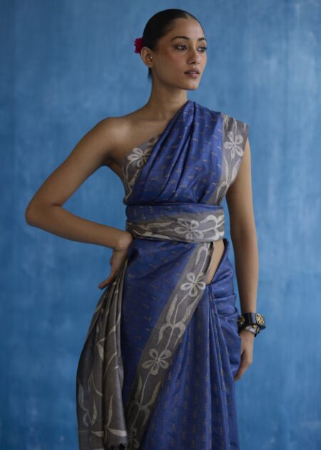Blue batik handwoven saree