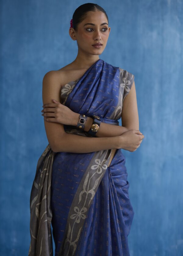 Blue batik handwoven saree - Image 2