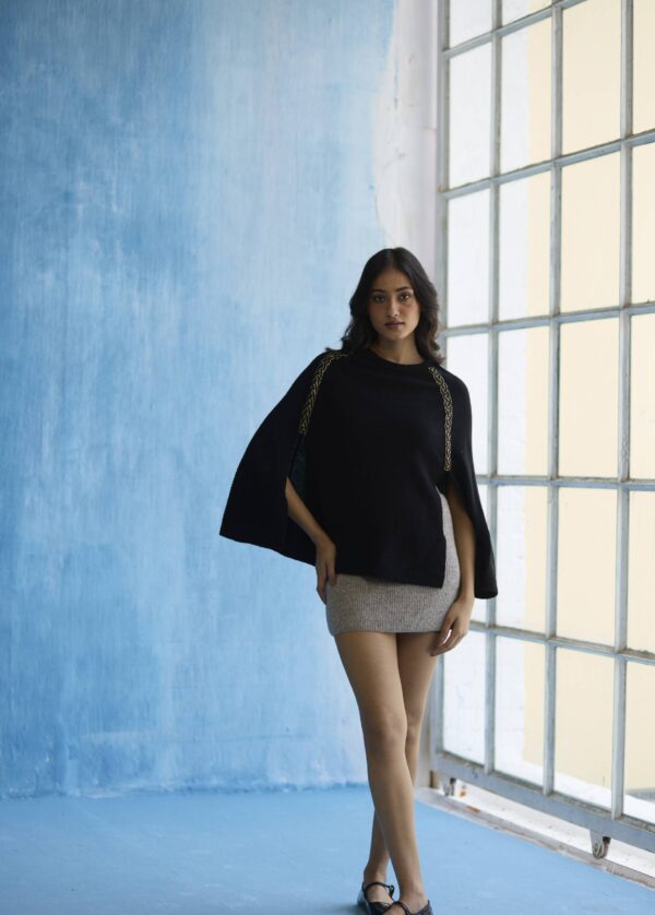 Noir Luxe Embellished Wool Cape