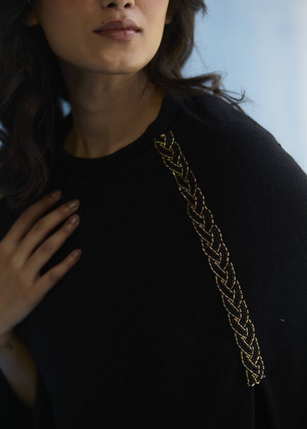 Noir Luxe Embellished Wool Cape - Image 3