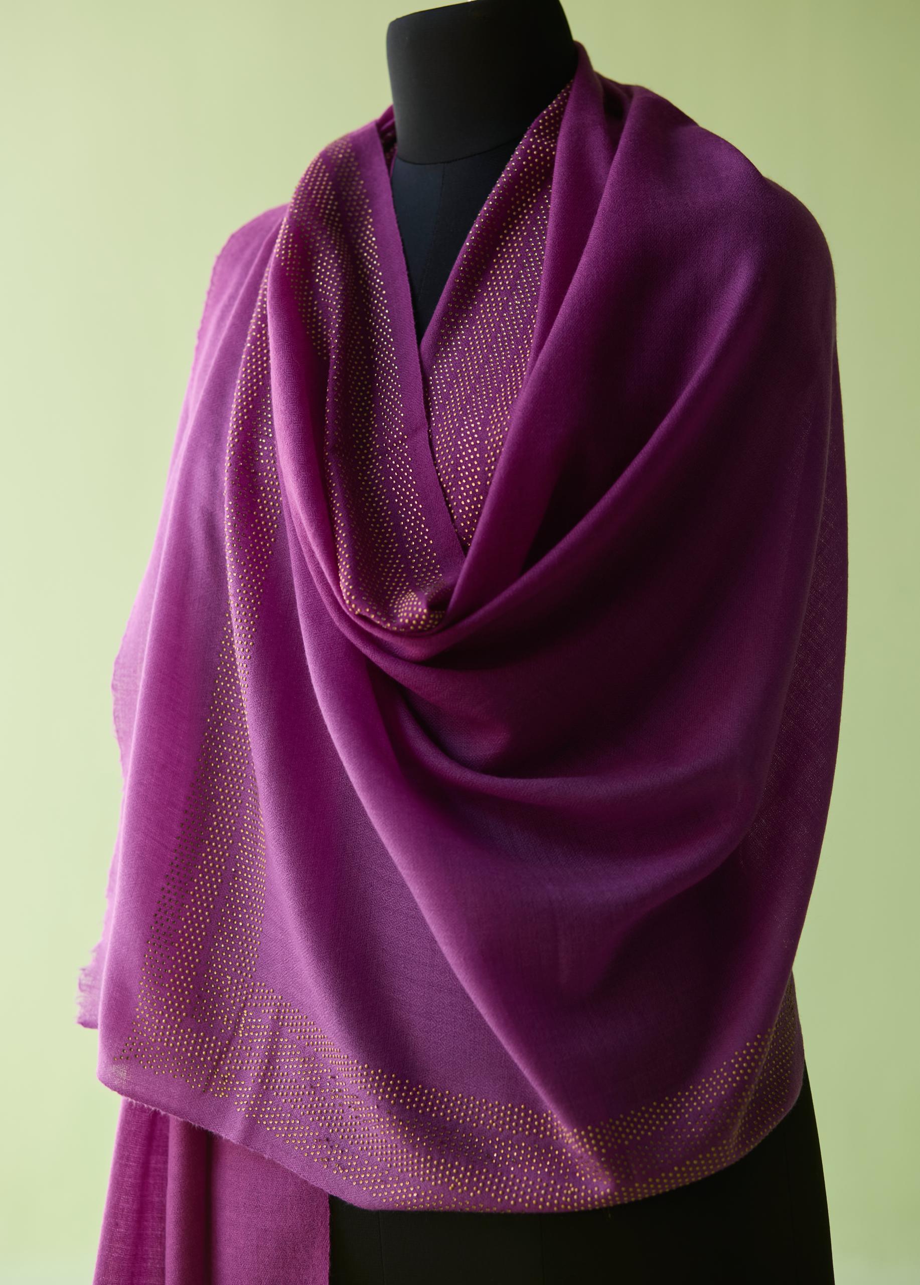 Purple Crystal Border Fine Wool Stole