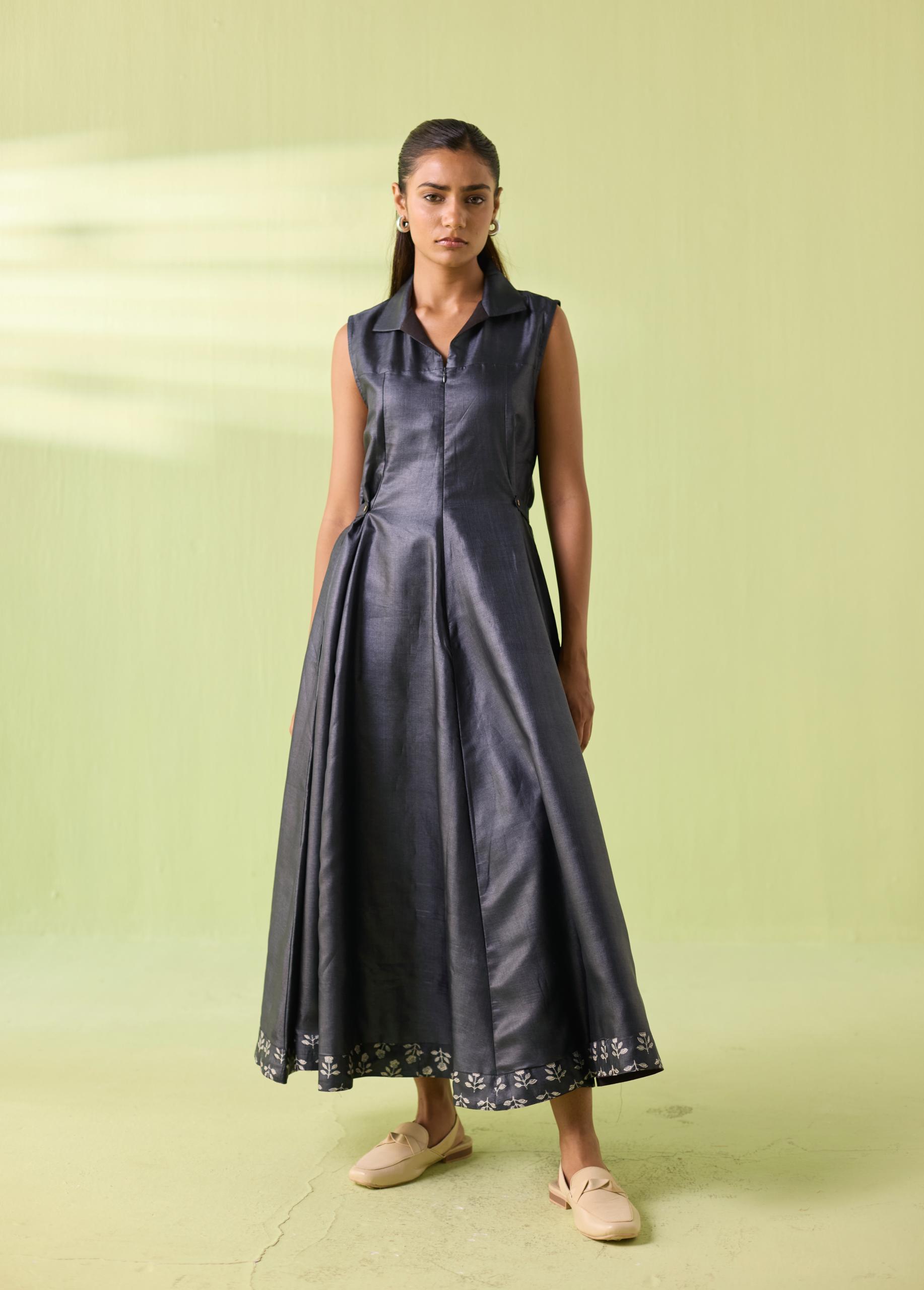 Midnight Bloom Kosa Silk Flared Dress - Image 3