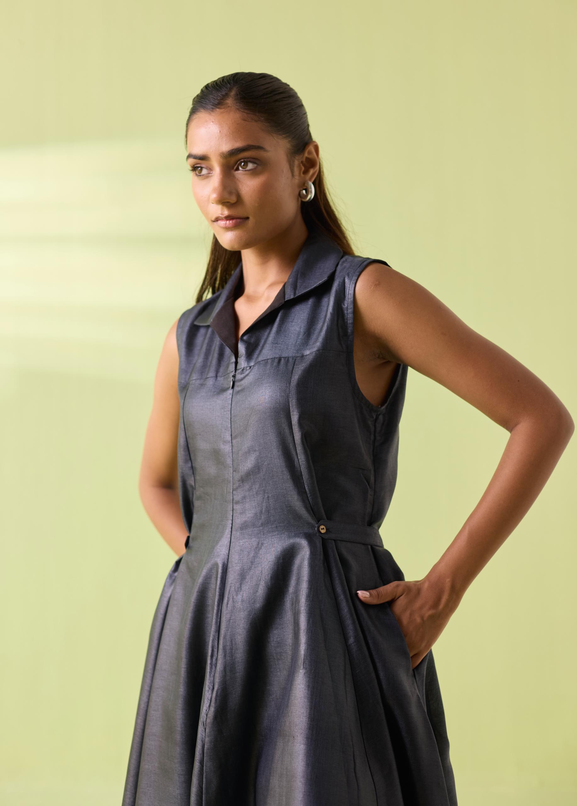 Midnight Bloom Kosa Silk Flared Dress - Image 2