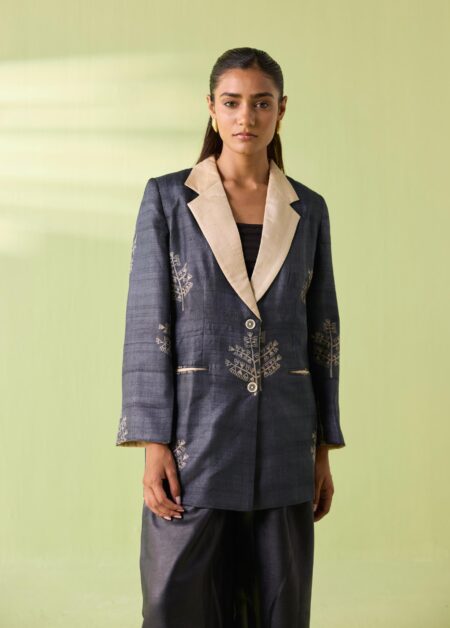 Charcoal Tribal Motif Kosa Silk Jacket