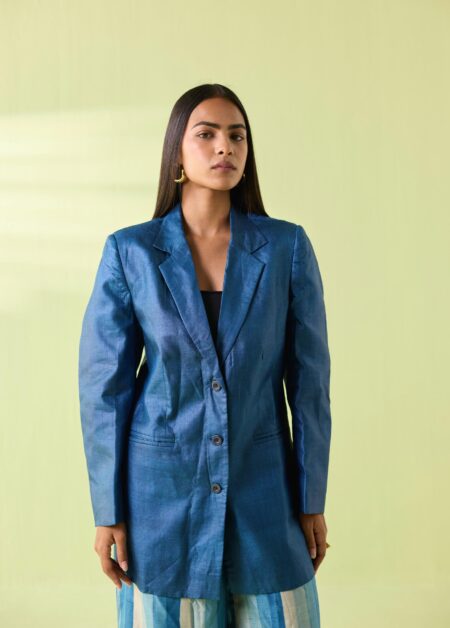 Azure Classic Kosa Silk Longline Jacket