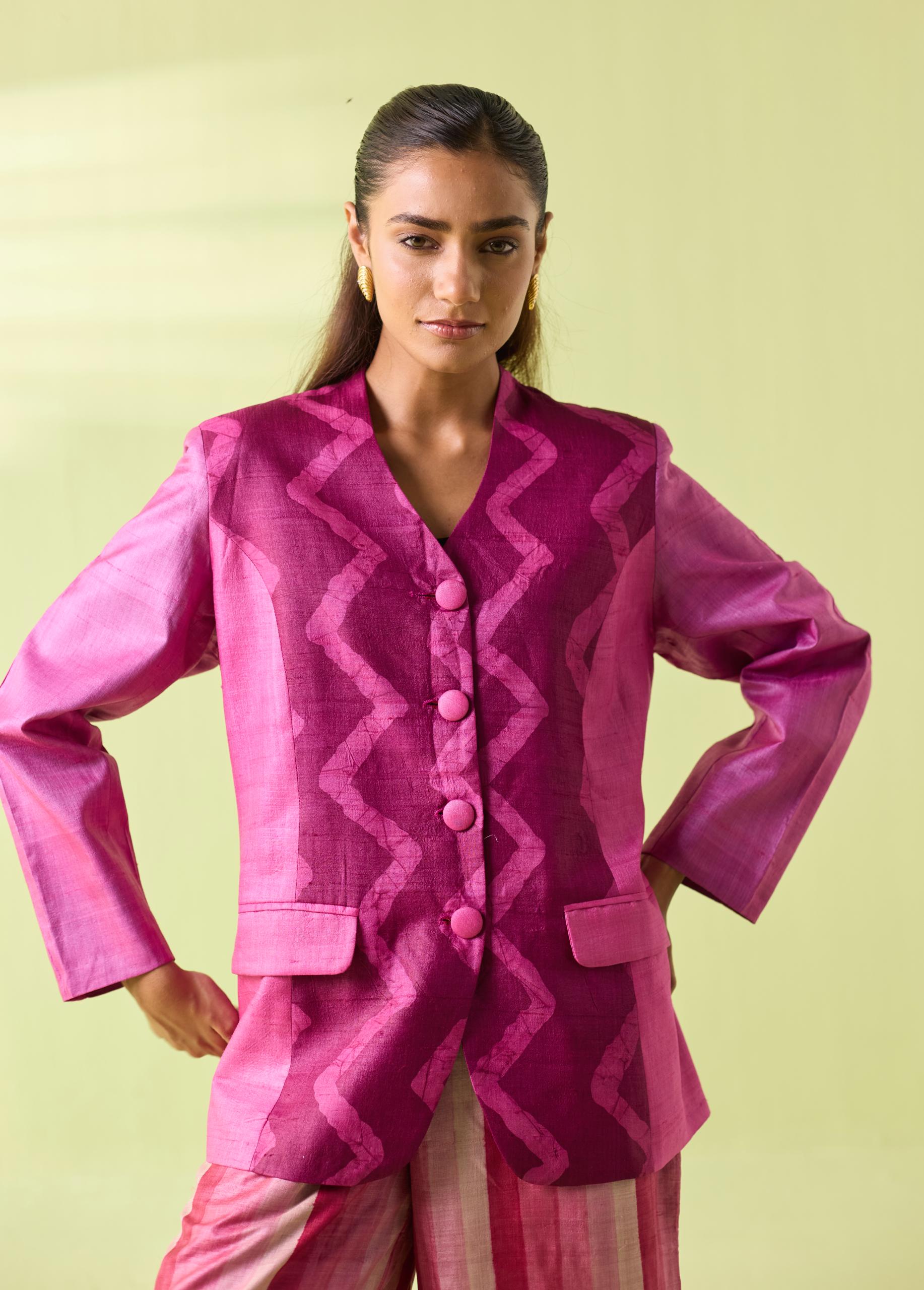 Fuchsia Wave Kosa Silk Jacket - Image 2