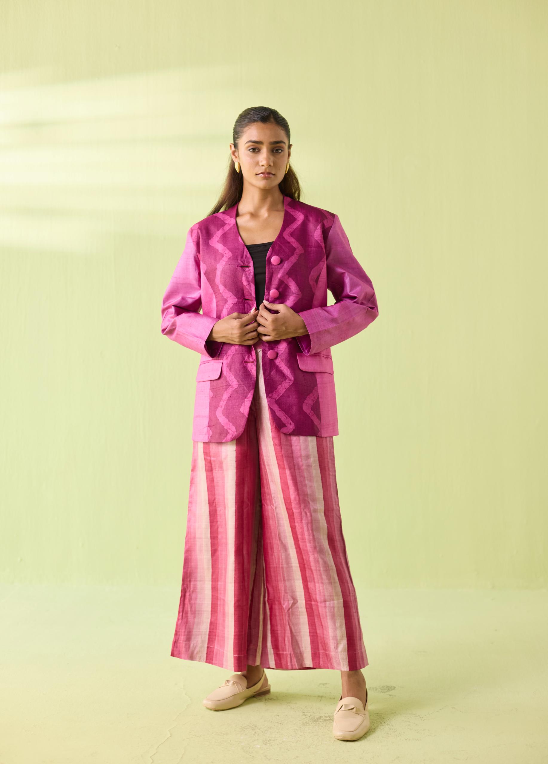 Fuchsia Wave Kosa Silk Jacket - Image 5