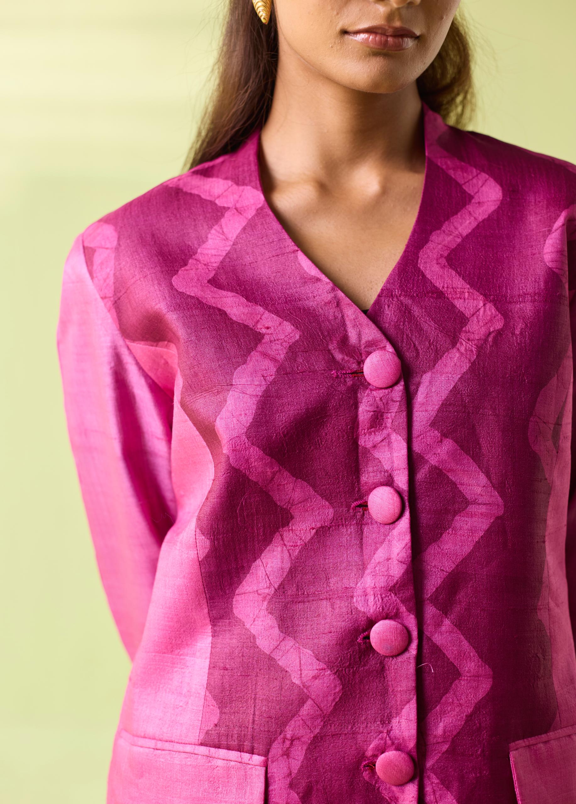 Fuchsia Wave Kosa Silk Jacket - Image 4