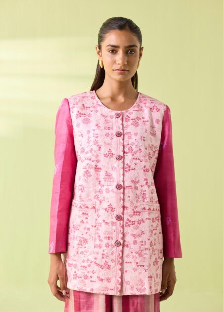Gulabi Kosa Silk Warli-Weave Jacket