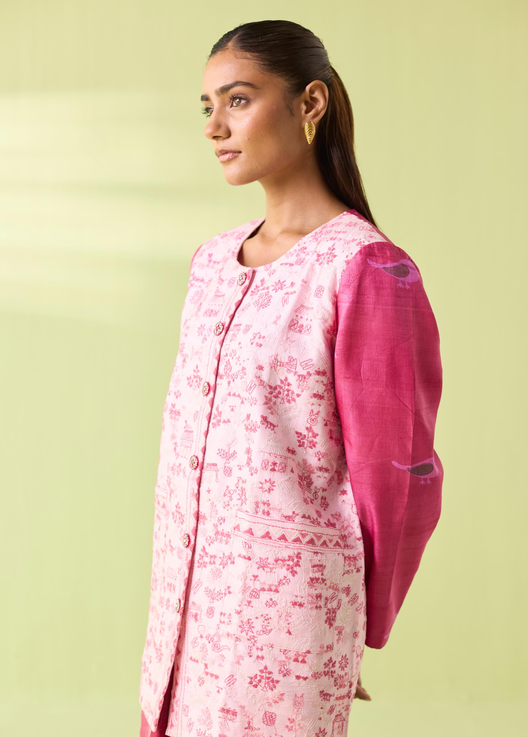 Gulabi Kosa Silk Warli-Weave Jacket - Image 4