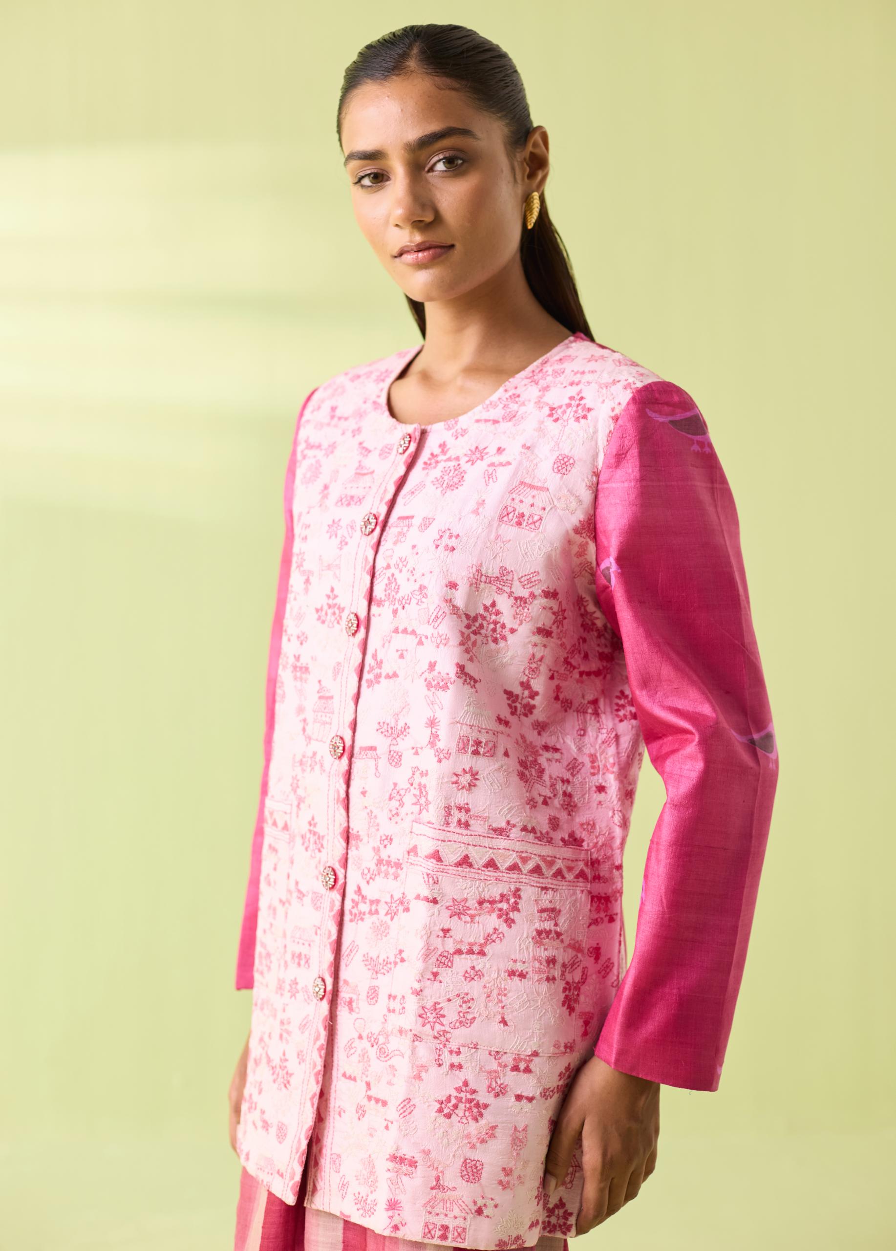 Gulabi Kosa Silk Warli-Weave Jacket - Image 2
