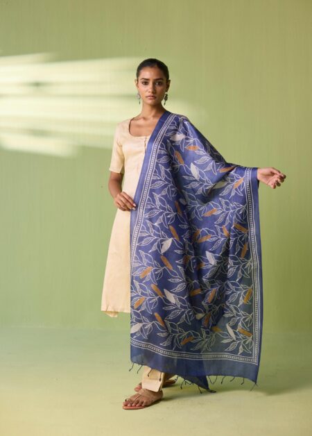 Neelpatra Kosa Silk Leaf Motif Dupatta