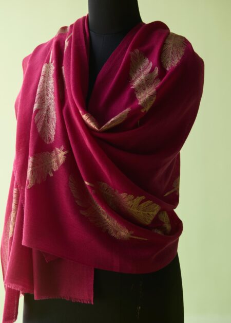 Berry Gold Feather Fine Wool Stole
