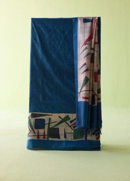 Indigo Abstract Kosa Silk Unstitched Suit Set