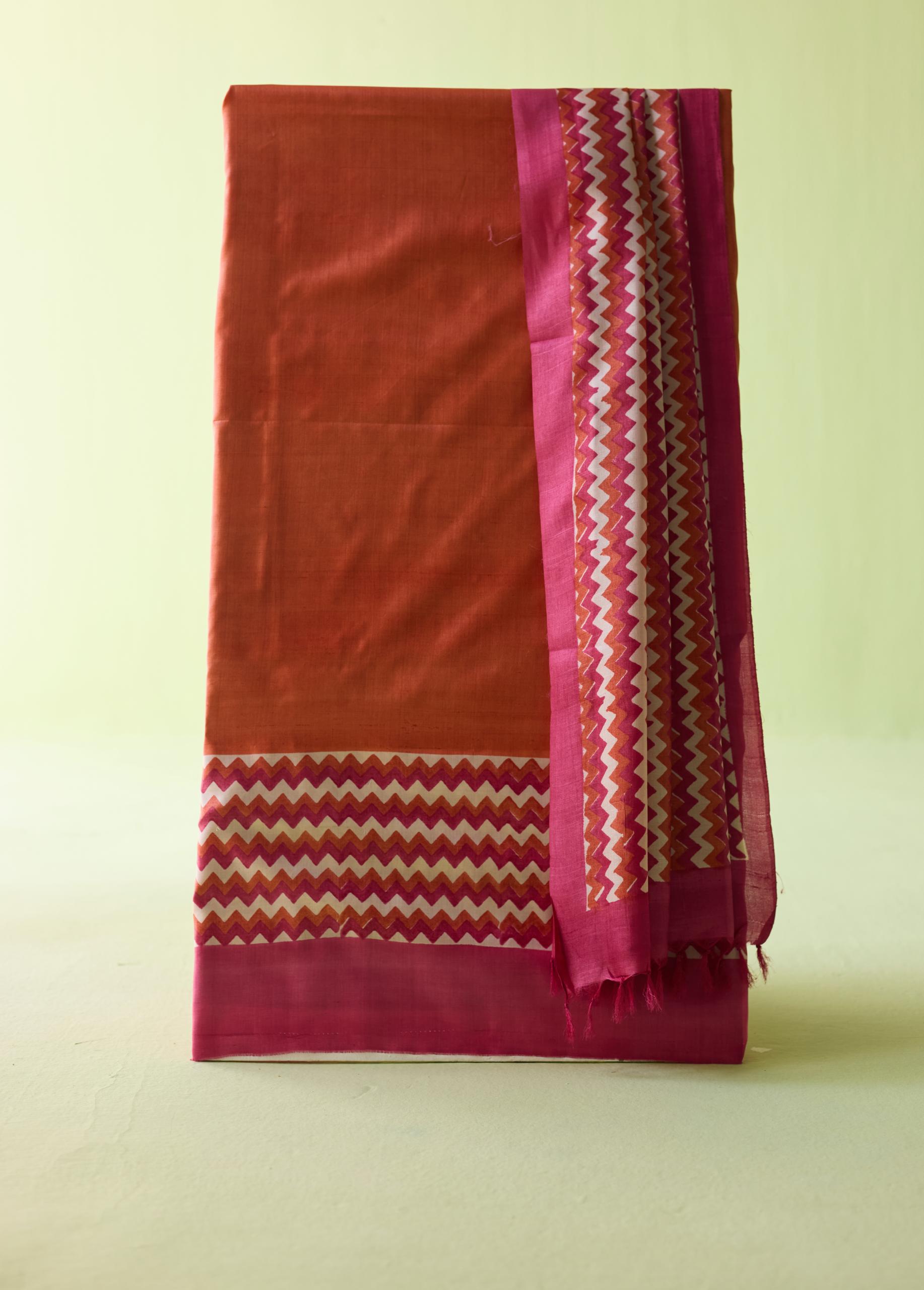 Rani Chevron Kosa Silk Unstitched Suit Set