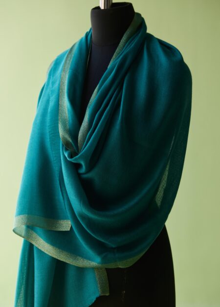 Emerald Glow Fine Wool Zari Border Stole
