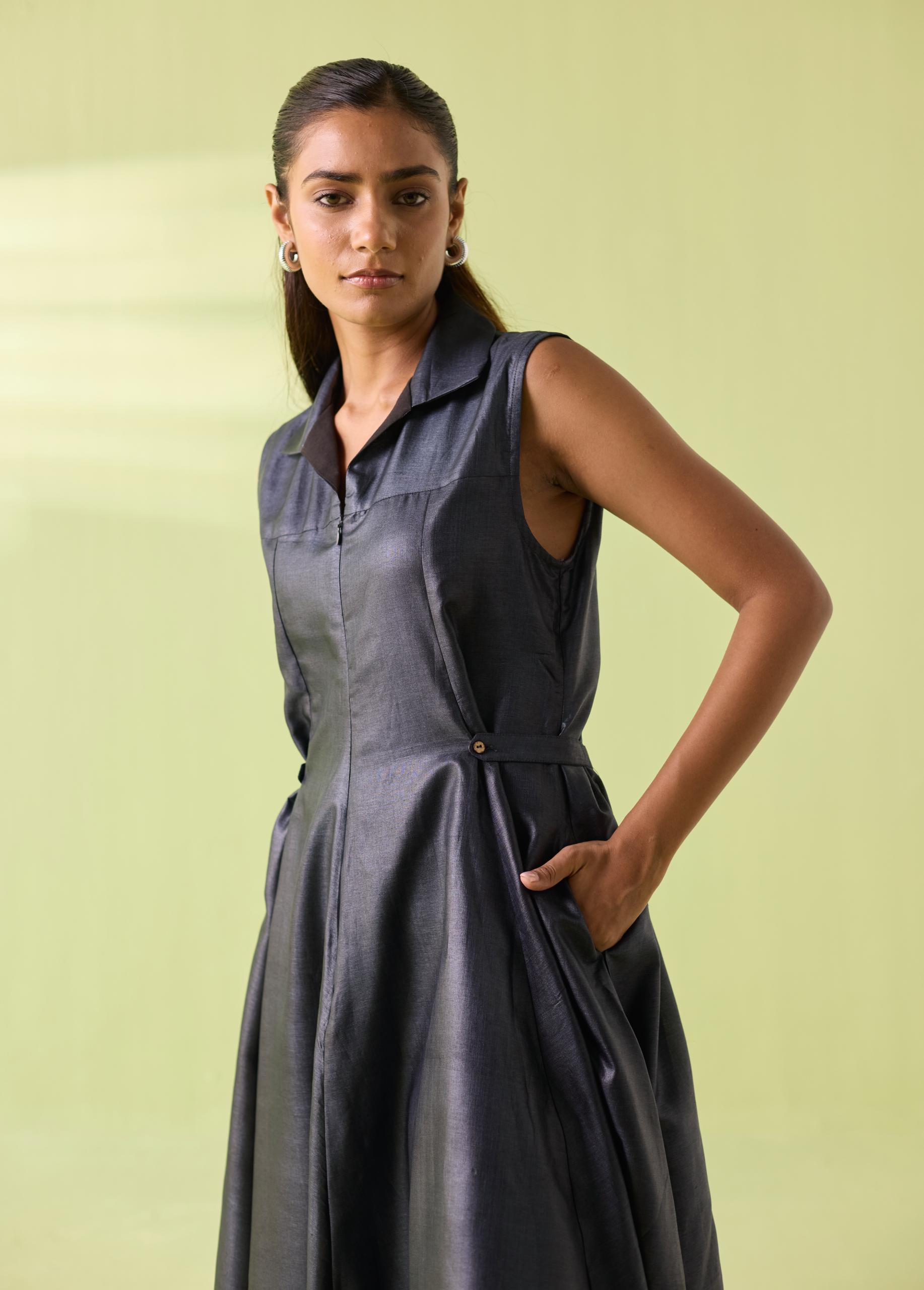 Midnight Bloom Kosa Silk Flared Dress - Image 4