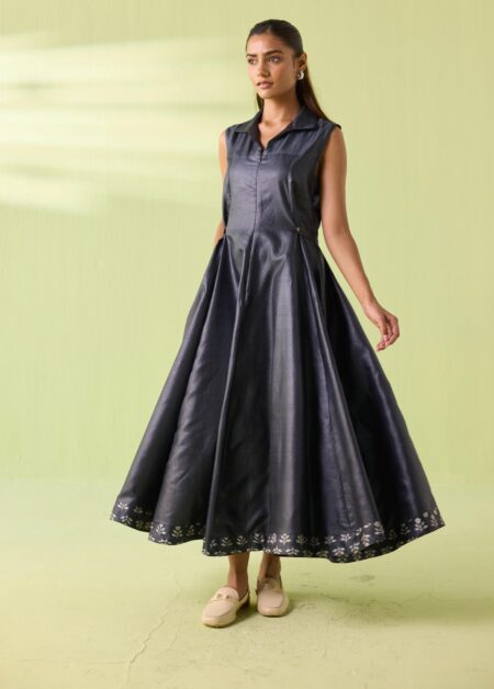 Midnight Bloom Kosa Silk Flared Dress