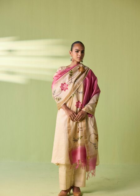 Gulzar Blossom Hand-Painted Kosa Silk Dupatta