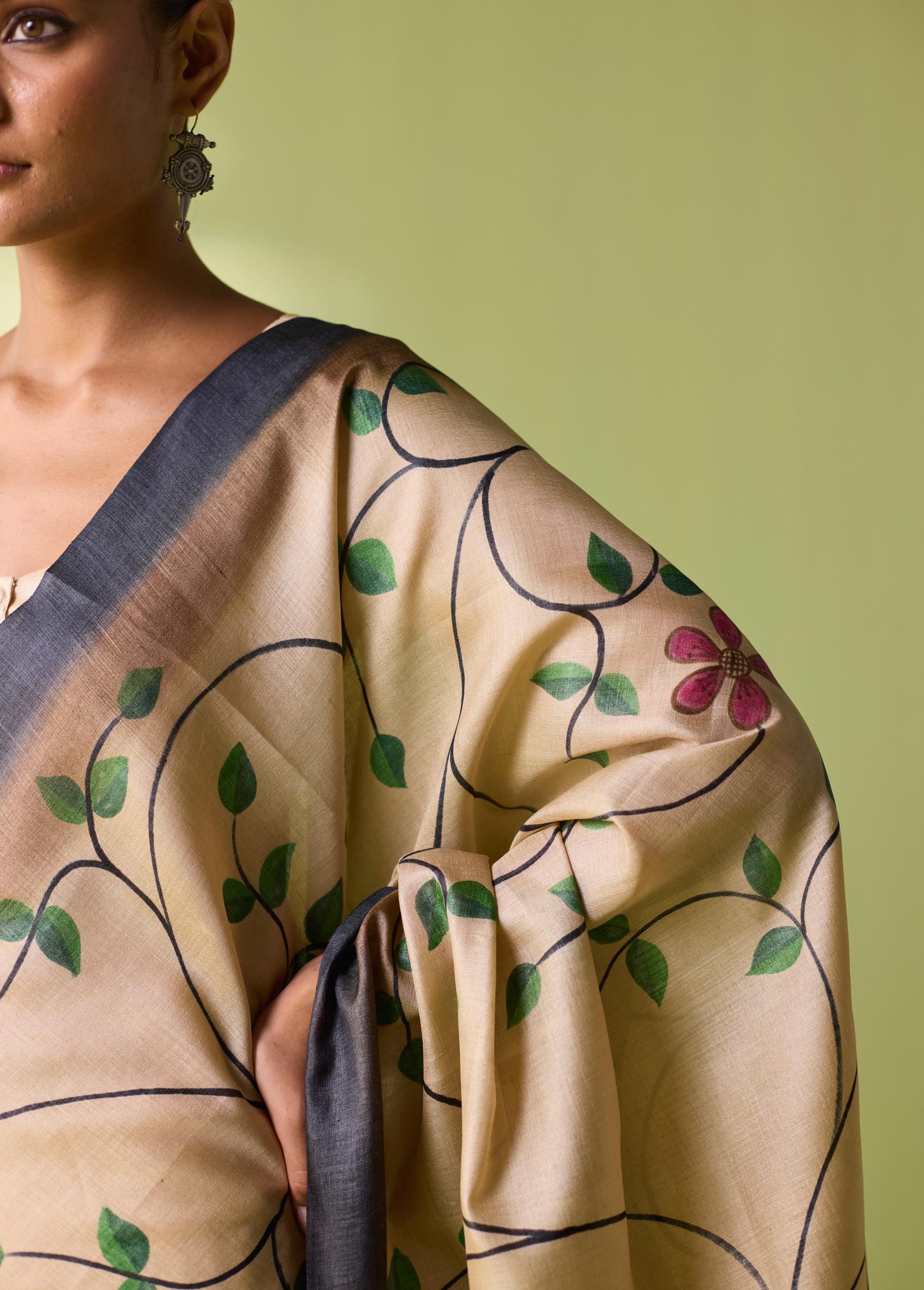 Gulmohar Vine Hand-Painted Kosa Silk Dupatta - Image 6