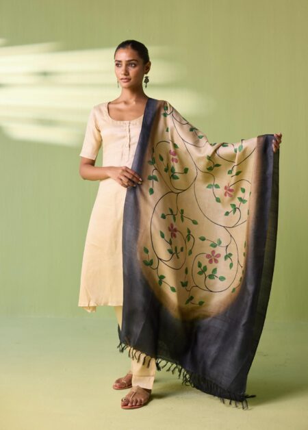 Gulmohar Vine Hand-Painted Kosa Silk Dupatta