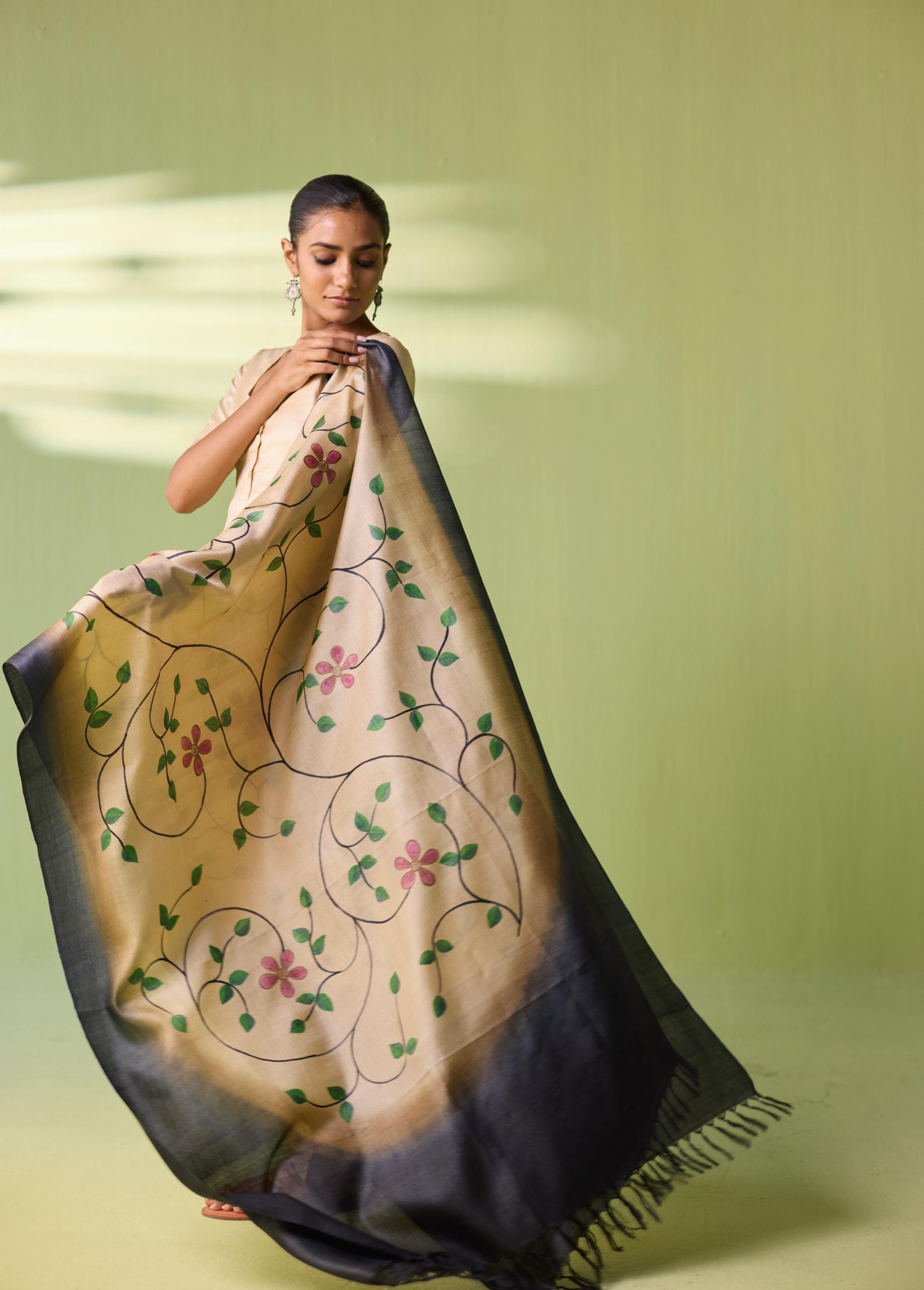 Gulmohar Vine Hand-Painted Kosa Silk Dupatta - Image 5