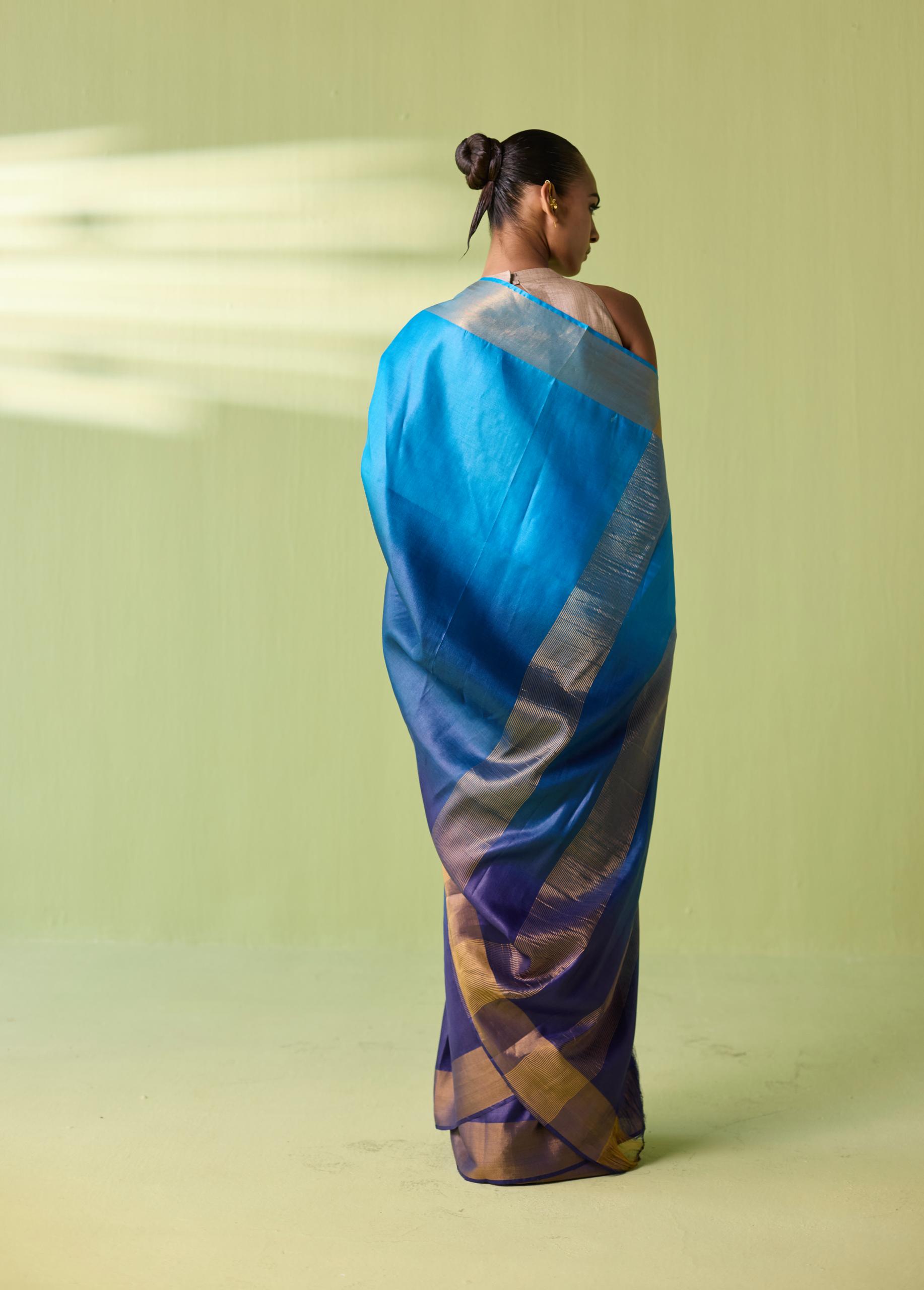 Ocean Ombre Kosa Silk Saree - Image 8