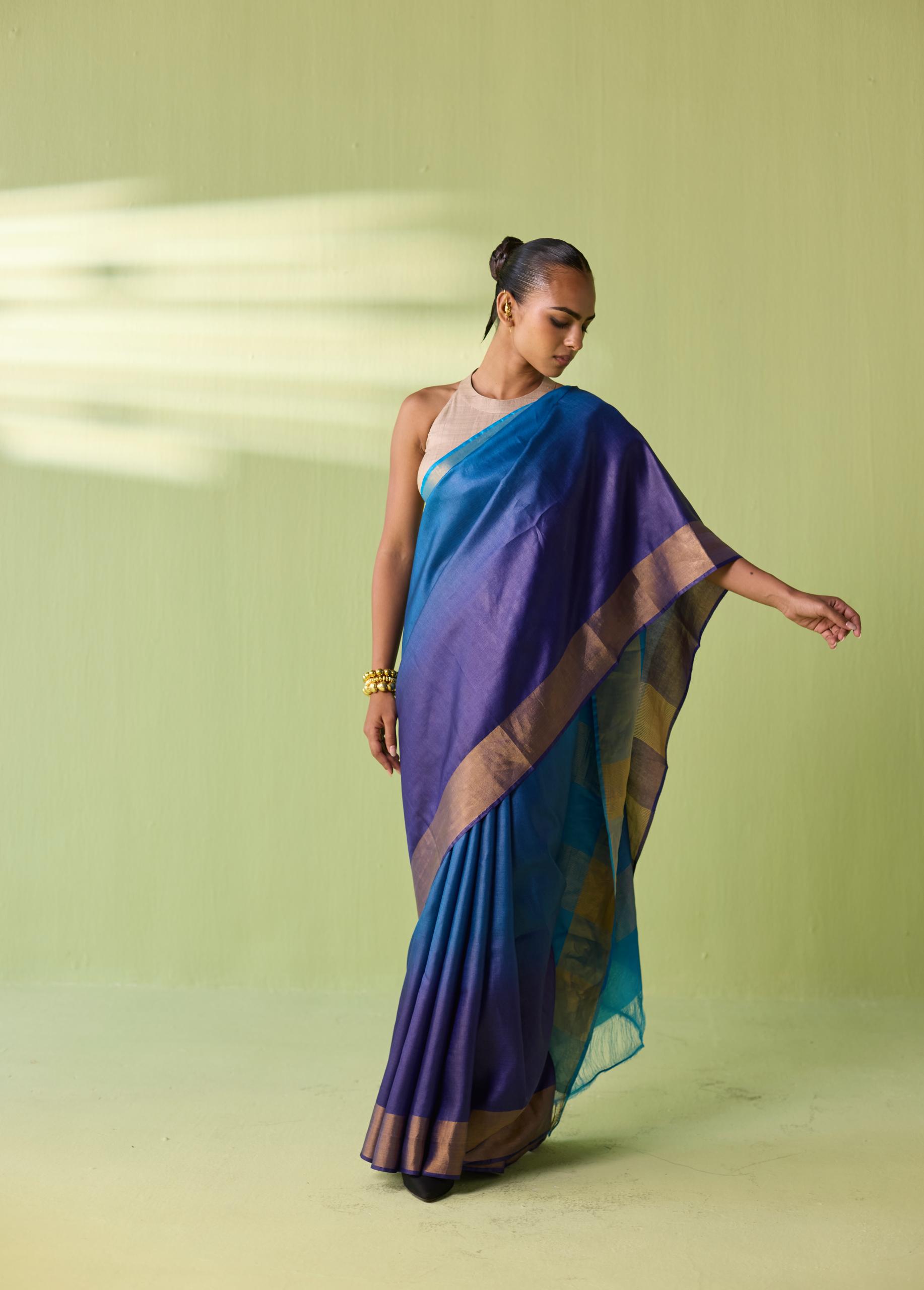 Ocean Ombre Kosa Silk Saree - Image 4