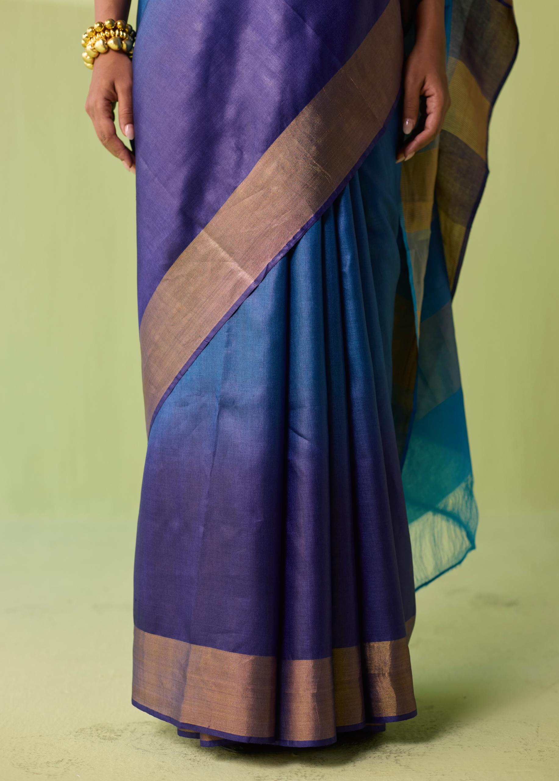 Ocean Ombre Kosa Silk Saree - Image 6
